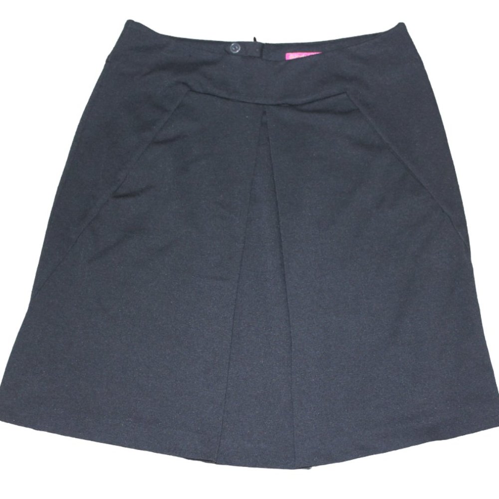 Sunny Leigh Black Polyester Knit Stretch Skirt Knee Length Pleated Womens Size 8